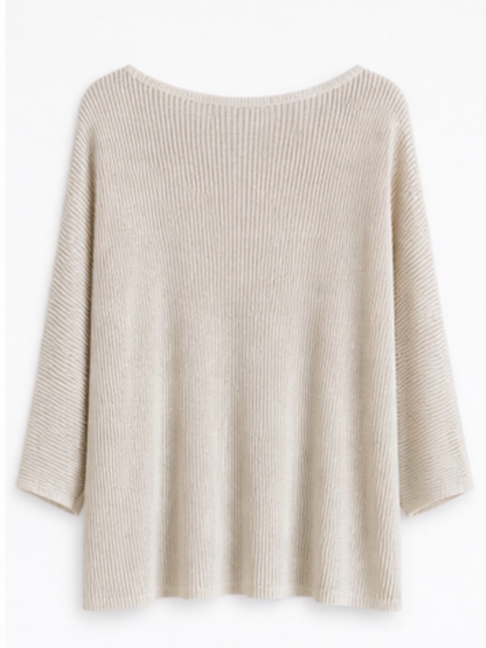Eileen Fisher Sheer Hemp Shimmer Top XL Bone Bateau Neck Rib Knit NWT Ret. $248 - Picture 4 of 6